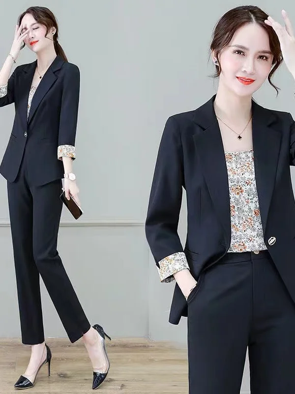 

Faionable Tee-Piece Suit Set Autumn New Sle High-End Sensation Profional Korean Version Loose Fit Long Sve Suit