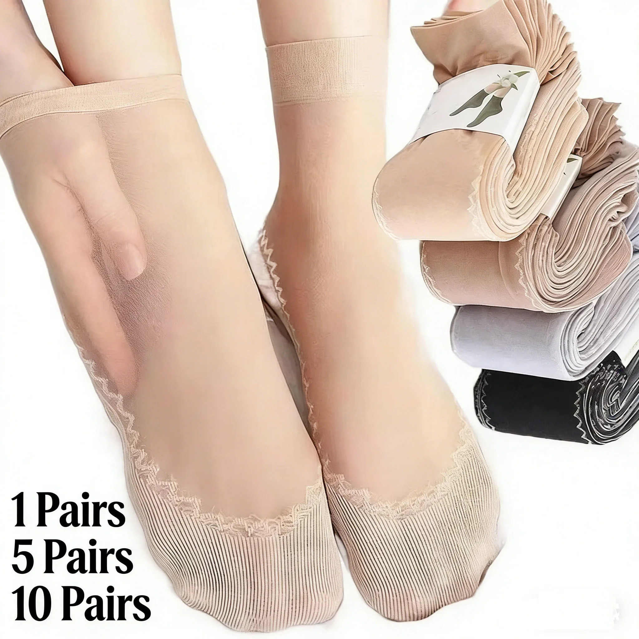 1/5/10 Pairs Hot Sale Women Ultra-thin Lace Socks Summer Breathable Silk Elastic Anti-slip Low Cut Ankle Socks