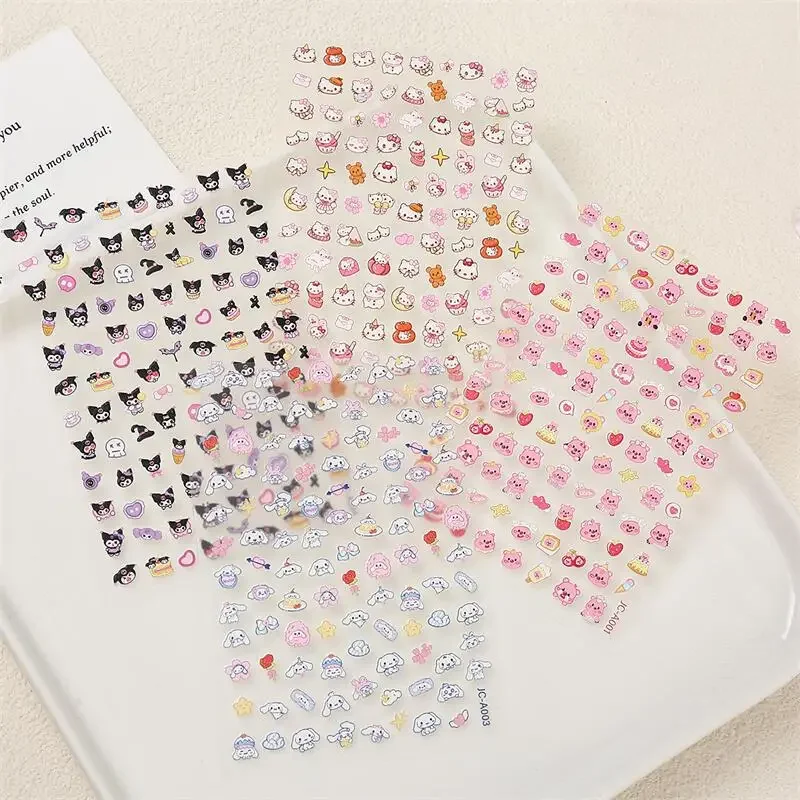 Sanrio Hello Kitty 5D Nail Sticker Cute Cartoon Kuromi Cinnamoroll Waterproof Fashion Nail Patches Girl&Child Holiday Gifts