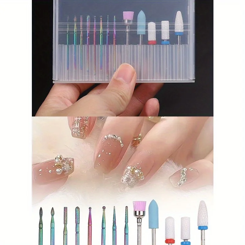 13개 세트 네일 드릴 비트 세트, 세라믹 및 다이아몬드 팁 포함, 아크릴 및 젤 제거용, 매니큐어 및 페디큐어 폴리싱 도구