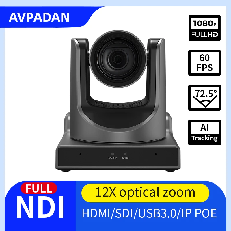 

AVPADAN HD 1080P Video Conference NDI SDI Camera 12X72.5° Wide-Angle UVC Broadcast Live Streaming Camera