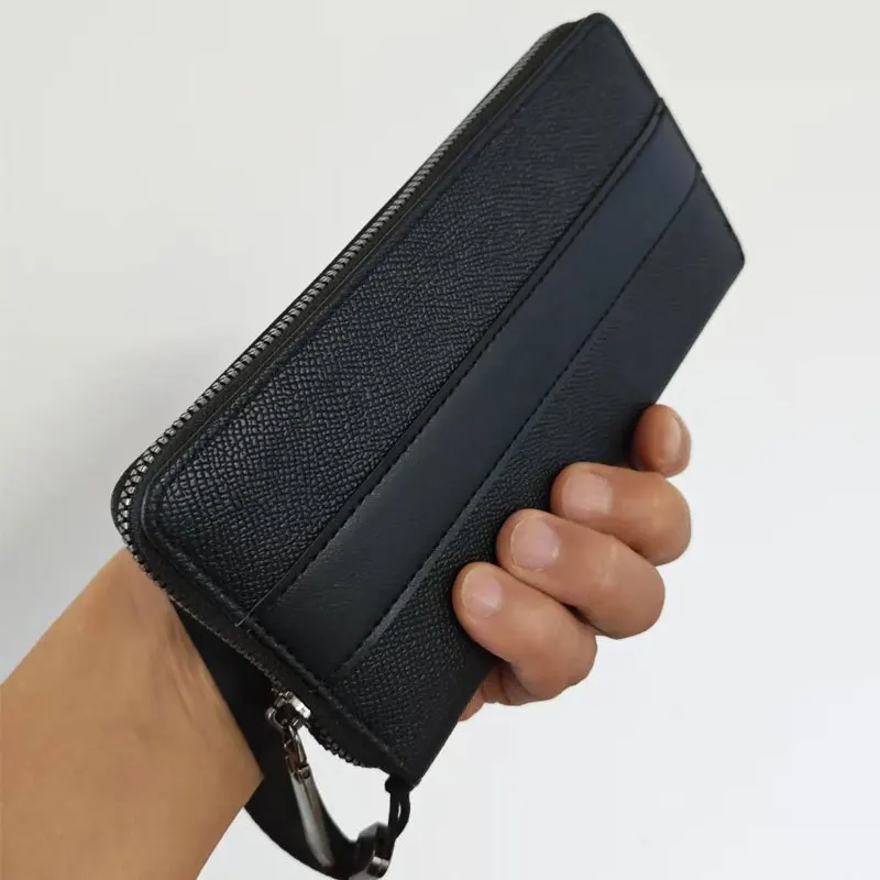 Men's Clutch Bag Litchi PU Multi Card Position Casual Long Money Clip Multifunctional Cell Phone Coin Purse