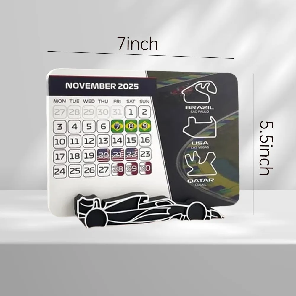 Formel 1 2025 Rennkalender 7,0" x 5,5" mit F1 Autoständer Motorsport-Enthusiastenkalender F1 Rennplankalender als Geschenk