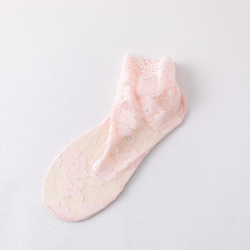 Damen Schöne Blumenspitze Socken Mode Sommer Mesh Kurze Süße Hohl Chaussette Weiche Baumwolle Unten Rutschfeste Lose Sokken – Detail 16