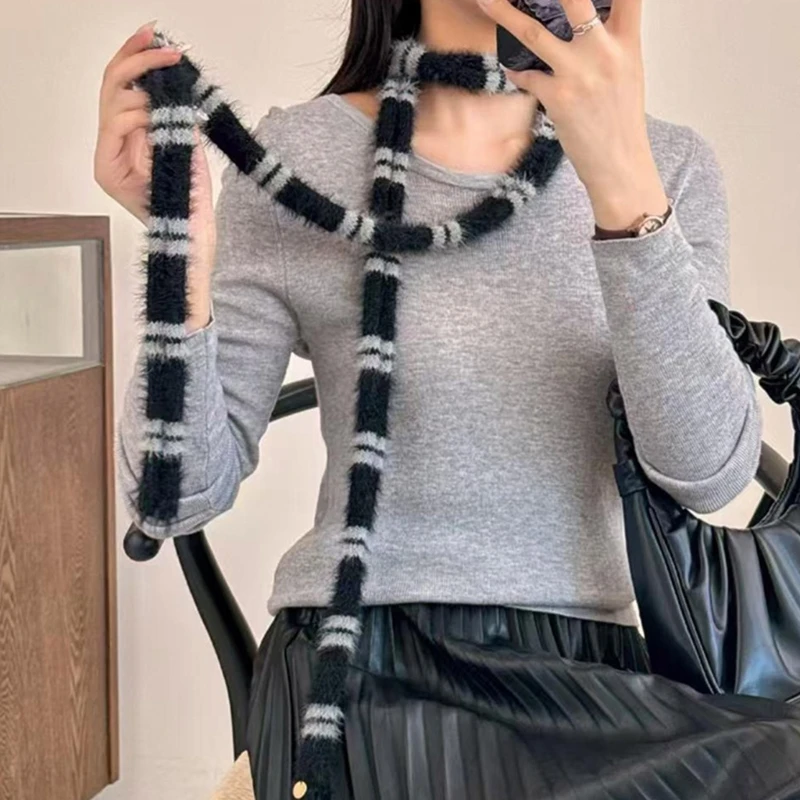 Knit Scarf for Women Long Skinny Belt Necktie Neck Scarf Girls Photo Props Long Neckerchief Skinny Scarf Necktie