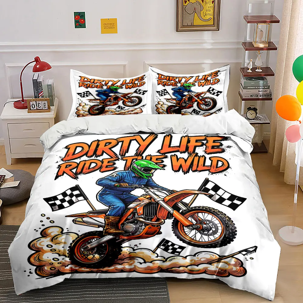 Racing Off-Road Motorbike Rider Duvet Cover Set with 3D Printing Design Soft Polyester Bedding Set All-Season Comfort
