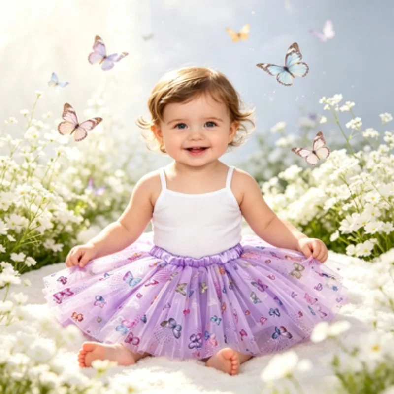 Printed Puffy Skirt for Girls, Kids' Tulle Skirt (Top Not Included),Casual Princess Mini Tulle Skirt Suitable for Birthday Party