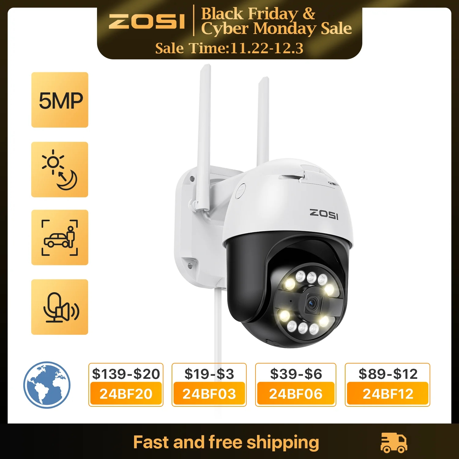 ZOSI C296 5MP/8MP PTZ WiFi Camera Person Vehicle Package Detect Wireless CCTV Video Surveillance Camera Home Security Protection