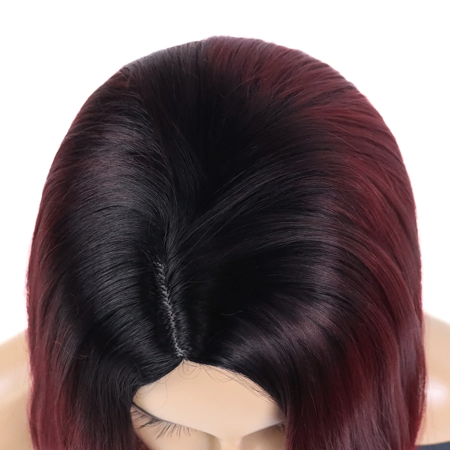 Parrucca Bob per capelli sintetici per donna capelli corti parrucca bordeaux dritta naturale con frangia laterale parrucche rosse di colore Ombre radici nere