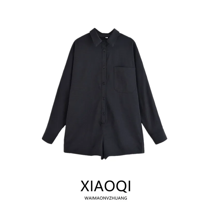 

Summer 2025 Women's Design Sensation Versatile Long Sve ort Rer Hang Sensation Turn-down Collar Comfortable Fit Rer