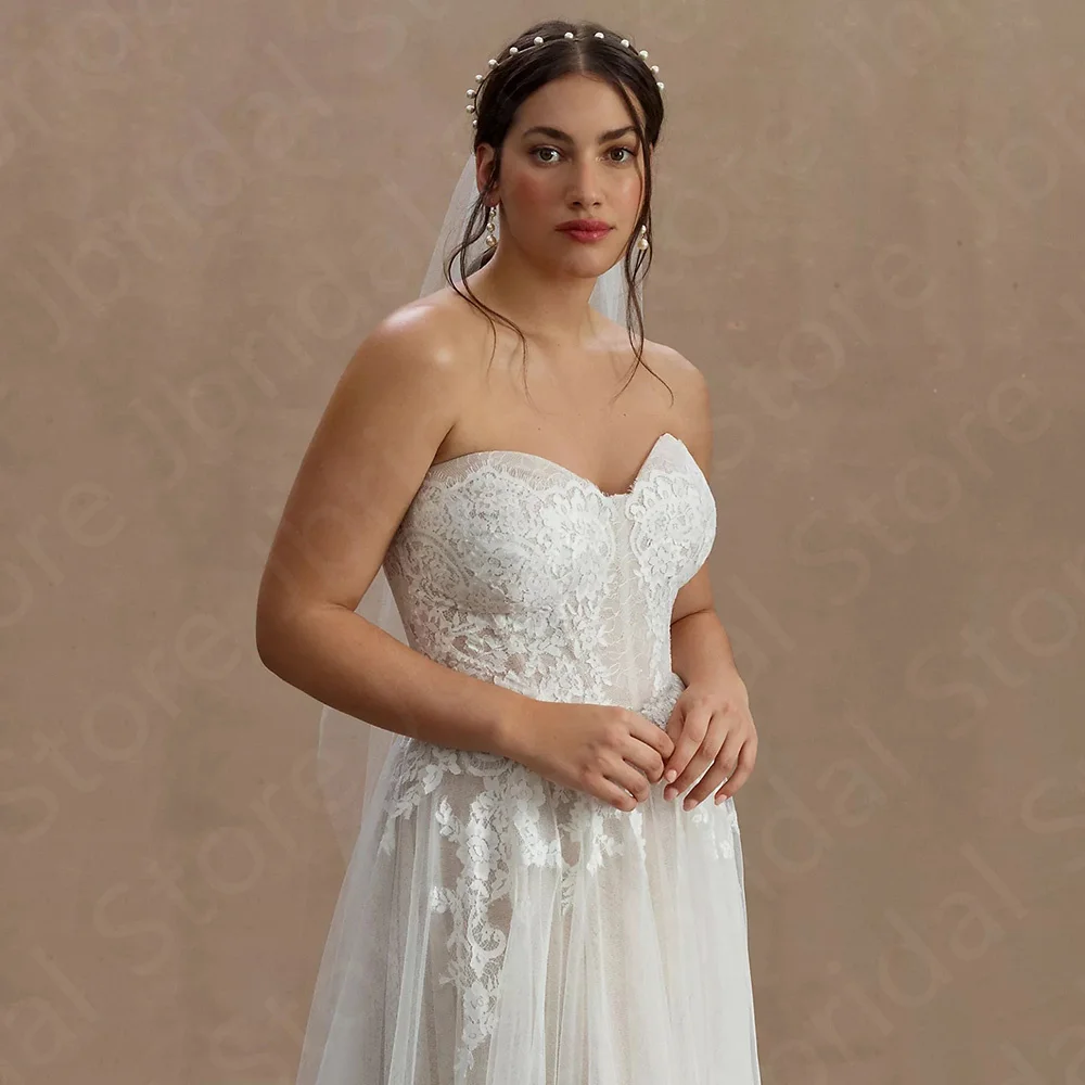 Vestidos de novia de encaje con apliques de espalda abierta, vestido de novia encantador, vestido de tren de barrido, lo último, 2023