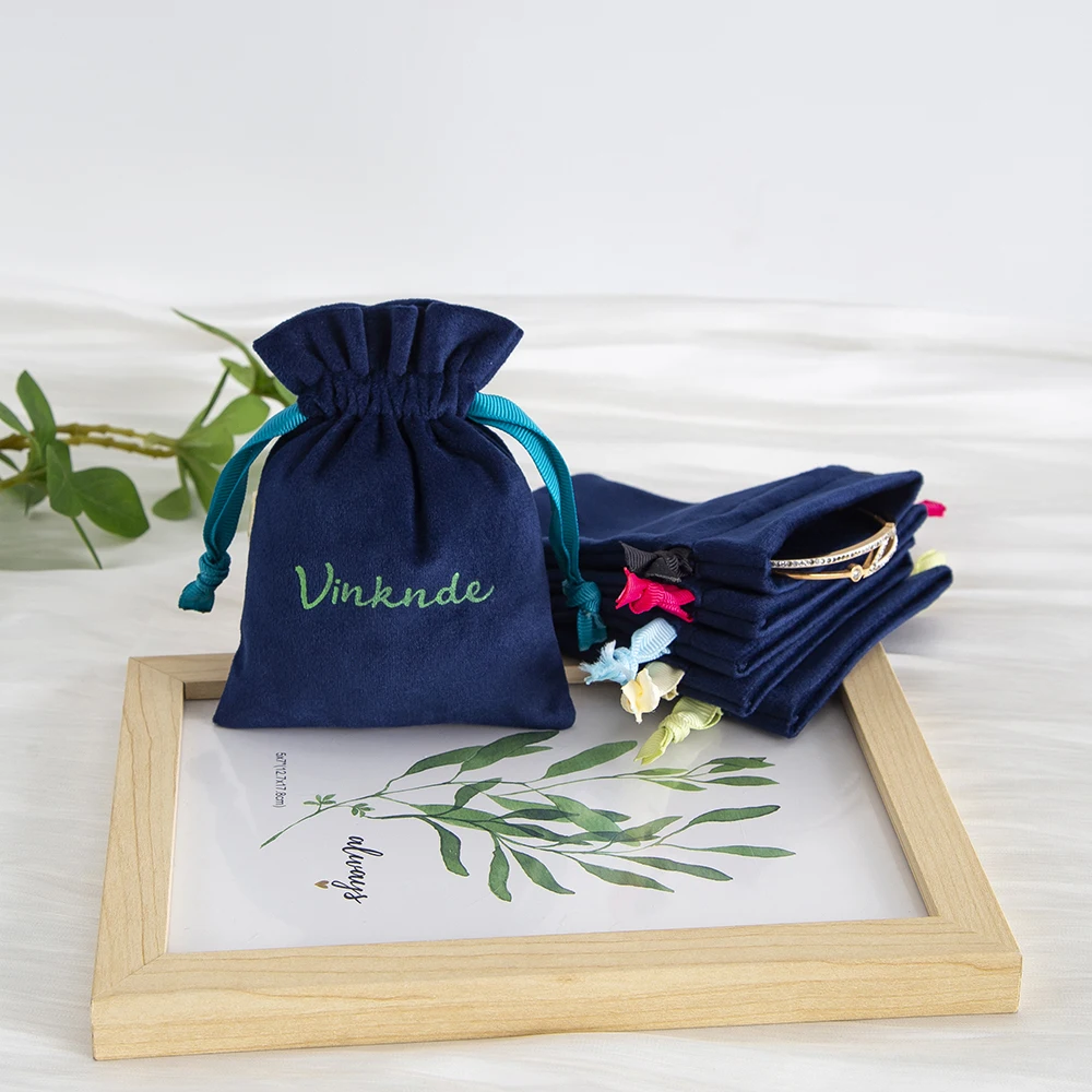 100 قطعة شعار مخصص المخملية الرباط أكياس تغليف المجوهرات المخملية الفانيلا القطن الحقائب الصغيرة هدية الزفاف الحلوى أقراط أكياس