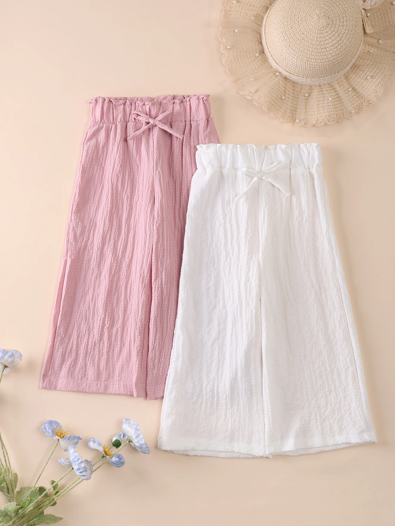 2-teilige einfarbige Mädchenhosen mit Schleifendekoration, weiche, leichte und bequeme Leggings, geeignet für Frühling, Sommer und Herbst – Detail 2