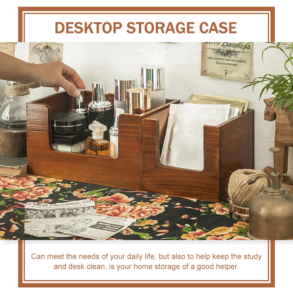 

2pcs Wooden Cosmetics Storage Box Scratch-Resistant Desktop Organizer Household Small Container For Desk Bathroom