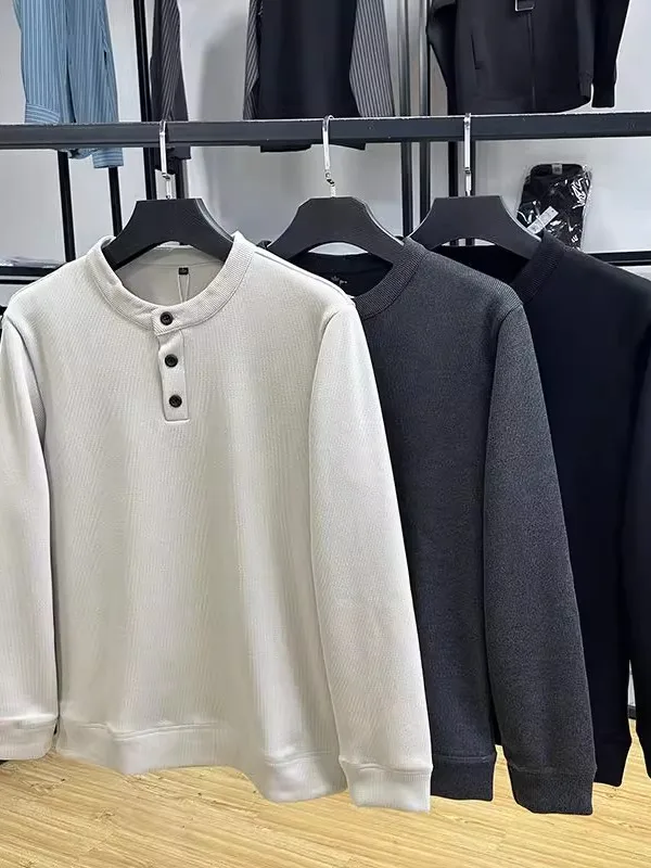 

Retro Japanese Sle Long Sve Knitted Sweatirt Men's Color Warm Casual Versatile Trendy Top Henry Collar T-irt