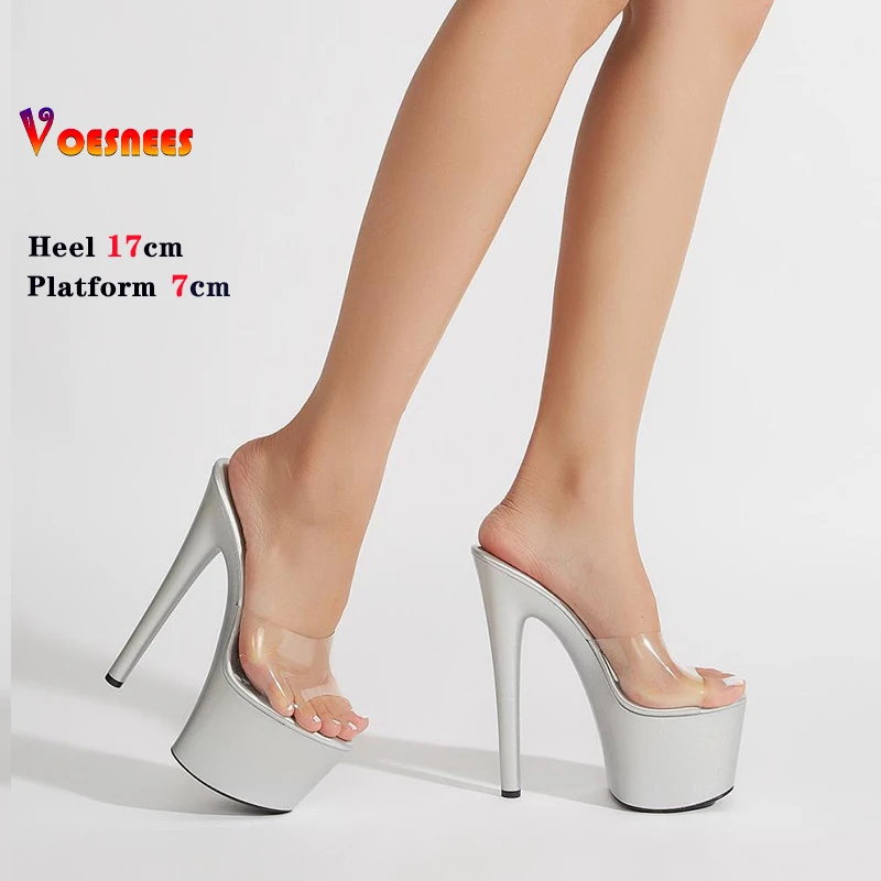 2024 Summer PVC Women Slippers Party Thin Heels Platform Peep Toe Sandals Fashion Shallow Black Shoes For Women High Heeled