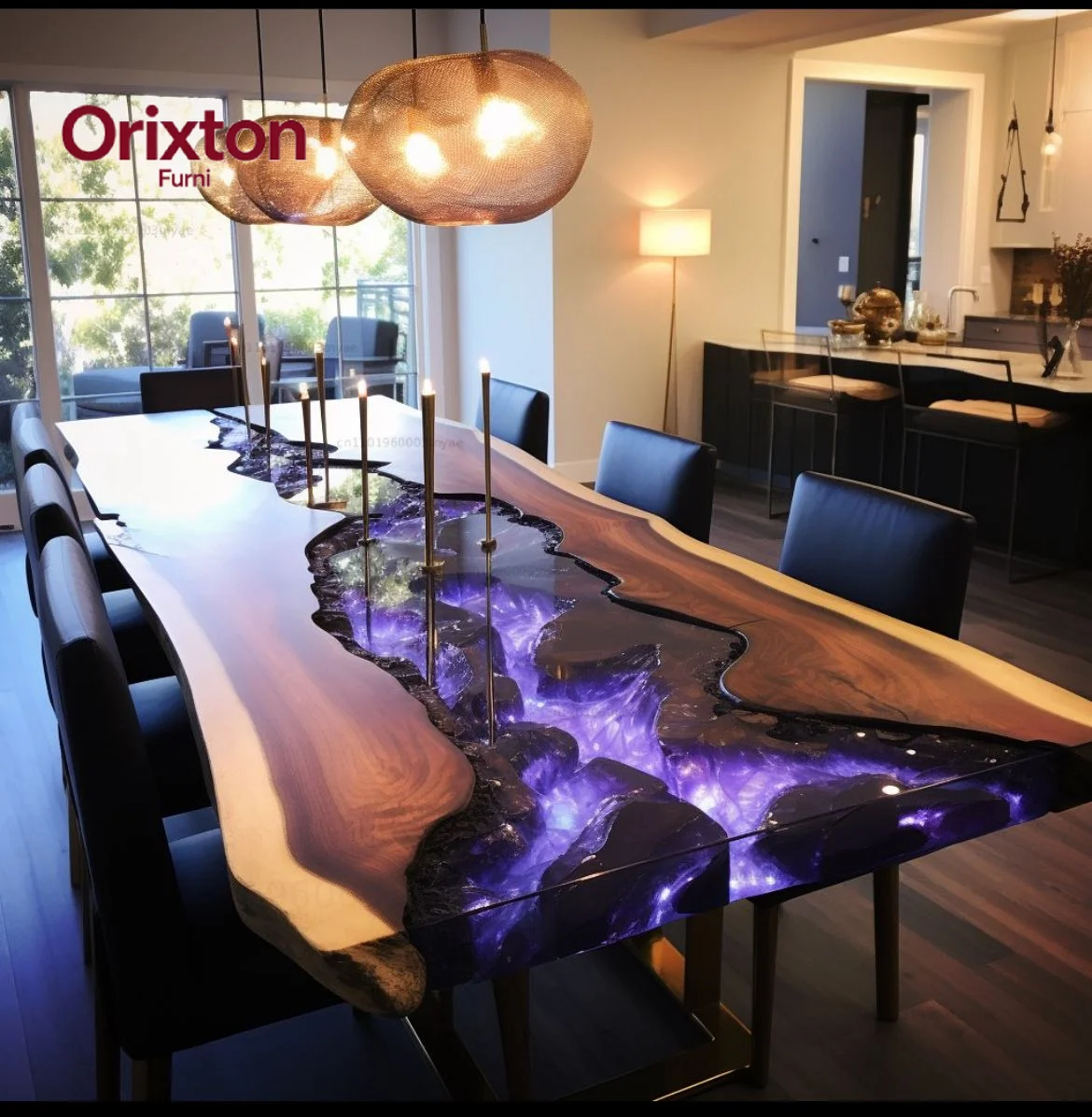 Modern Home Furniture Factory Direct Solid Walnut Wood Restaurant Kitchen River Dining Table Epoxy Resin Slab