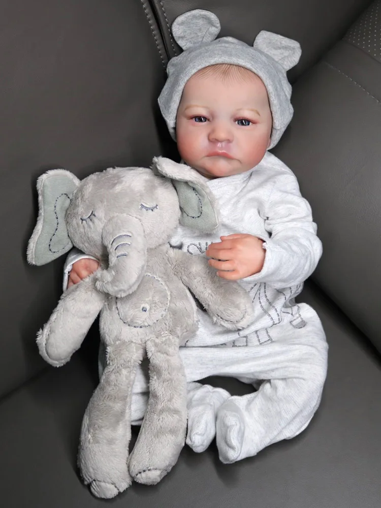 

45cm Already Painted Finished Reborn Baby Doll Levi Awake Baby Doll with Hand-draw Hair 3D Skin Visible Veins