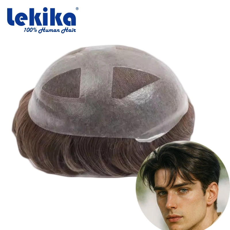 

Toupee Pu&French Lace Wig Men Breathable Male Hair Prosthesis Durable Hair System For Man 0.06mm 100% Human Hair Wigs 6'' Unit