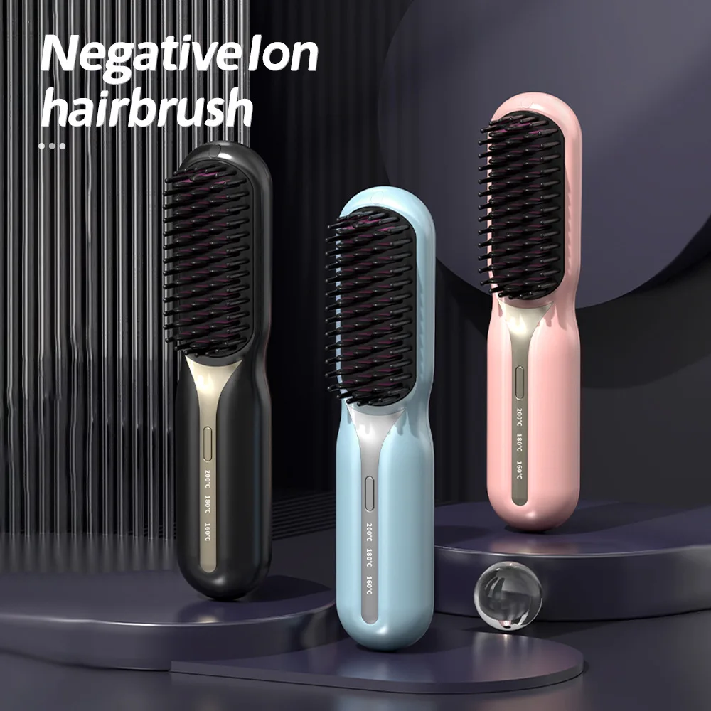Portable Mini Rechargeable Hair Straightening Comb Fashionable Negative Ion Wireless Hair Care Good Electric Brushes Hair