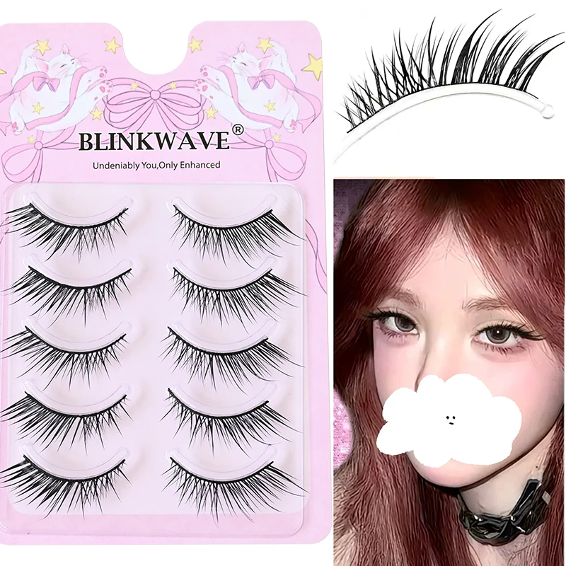 BLINKWAVE 7-13mm Manga Fox Eye Full Strip Lashes, Thin Black Band, Soft Natural Fluffy Volume, Ideal for Monolid Eye Makeup