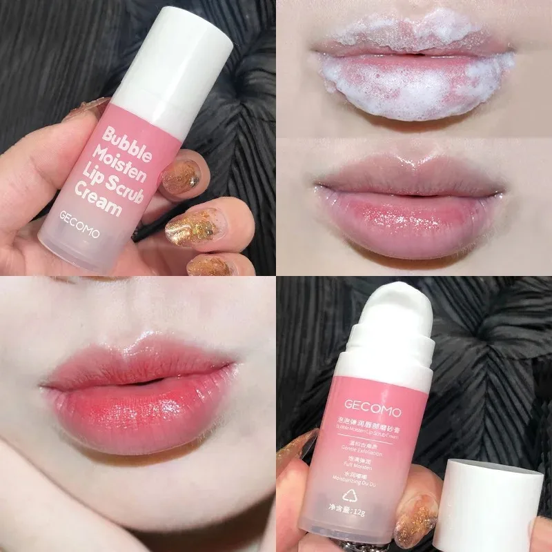 Exfoliating Bubble Moisten Lip Scrub Cream Exfoliating Lip Mask GECOMO Plant Lip Care Scrub for Tender Lips