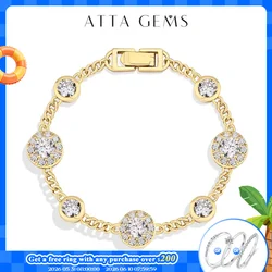 ATTAGEMS Luxury Moissanite Bracelet for Women S925 Silver Yellow Gold Plated Round halo D Color VVS1 Diamond Wedding Jewelry New