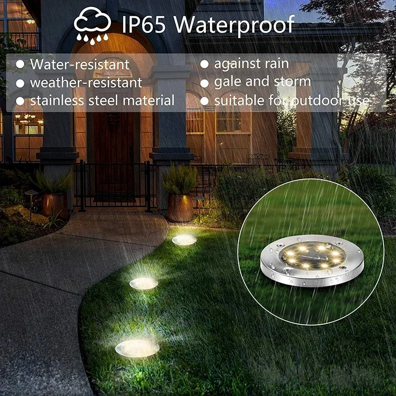 Imagem -05 - Solar Power Disk Light 8led ao ar Livre Jardim Subterrâneo Deck Holofotes Enterrado Lâmpada Led Decoração de Jardim