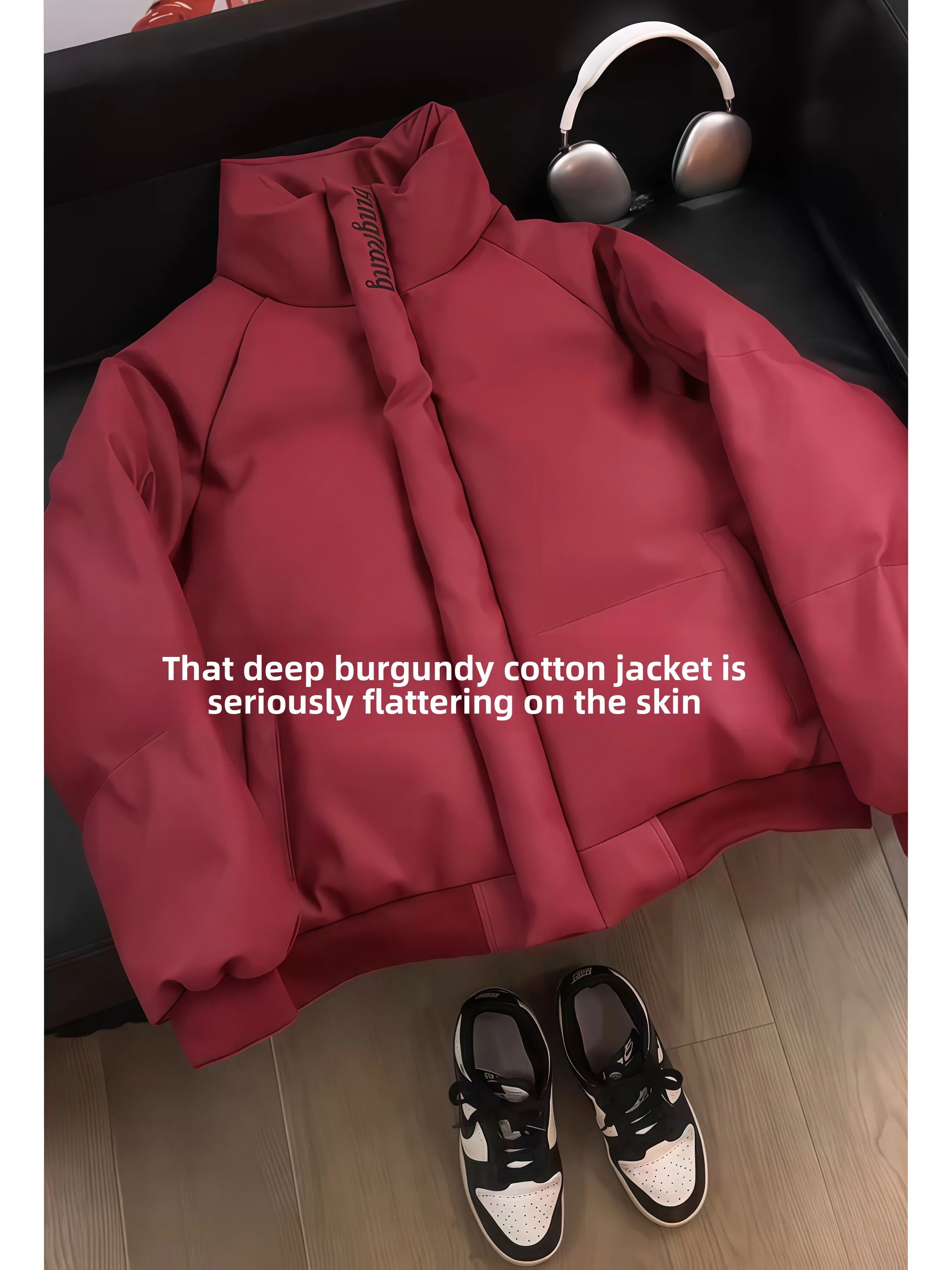 

Red down Cotton Jaet Men's ort Thiened Stand Collar Outdoor PU Leather Winter Coat Warm Youth Faion Loose Fit Cotton ...