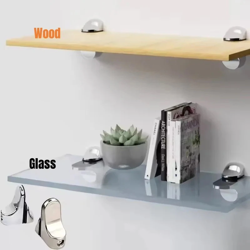 [THG] 2Pcs Adjustable Metal Glass Clamp Wood Glass Shelf Bracket Wall Mount Floating Clip Anti Slip Support