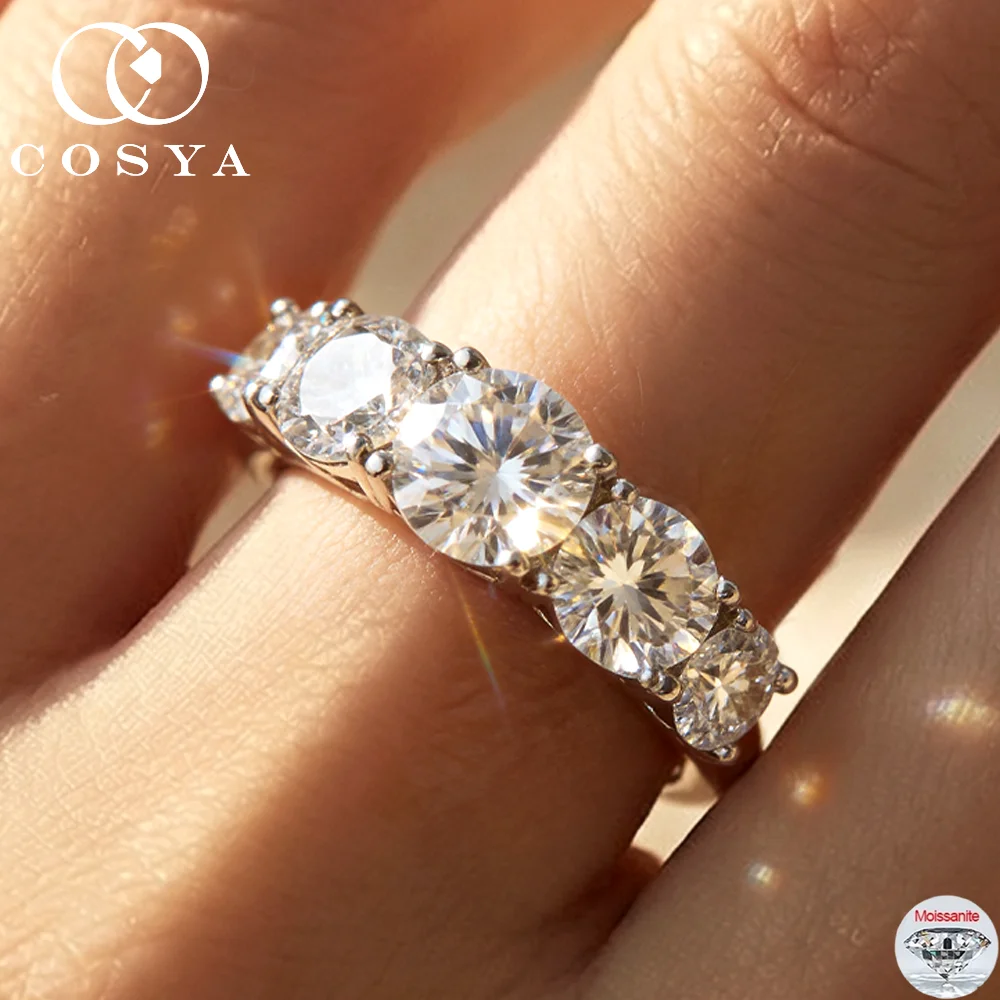 

COSYA 3.6cttw All Moissanite Rings For Women Men S925 Silver 5 Stone Sparkling Lab Diamond Luxury Wedding Band Fine Jewelry