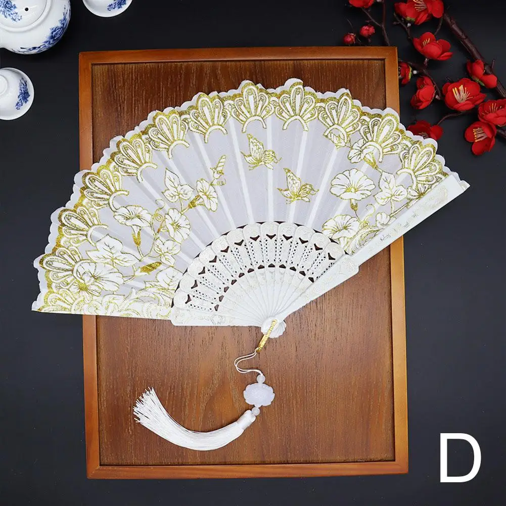 Chinesischer Luxus-Faltfächer für Hochzeiten, Braut-Fächer, Tanz-Performance-Requisiten, Retro-Blumen-Glitzer-Schmetterlingsfächer, Kunsthandwerk