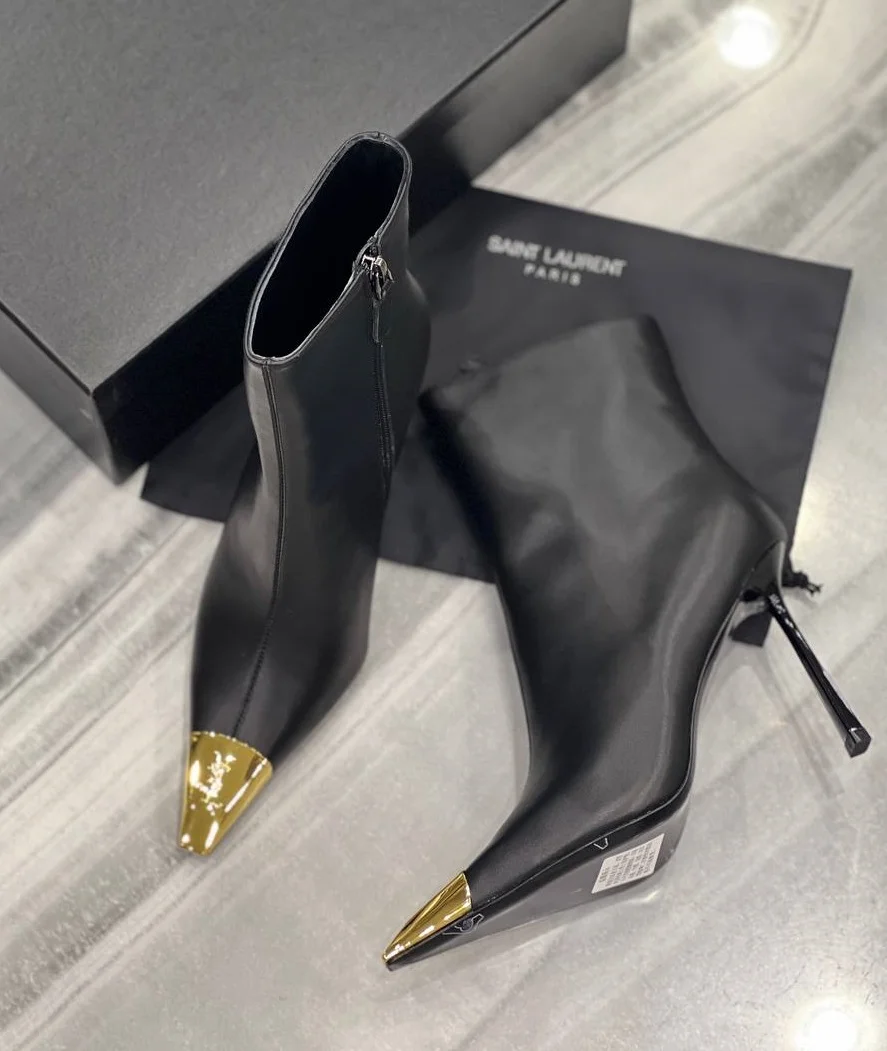 

Luxury Brand SAINT Women's 9CM Pointed-toe High Heels Chelsea Boots Designer Ankle Boots Runway Heels Shoes Factory Direct Sales