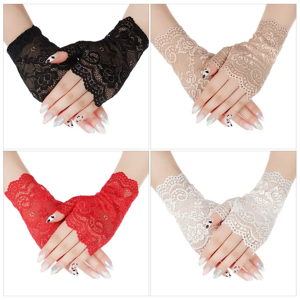 

Fashion Women Spring And Summer Dance Lace Gloves Sunscreen Short Gloves Fingerless Driving Gloves Half Finger Mittens