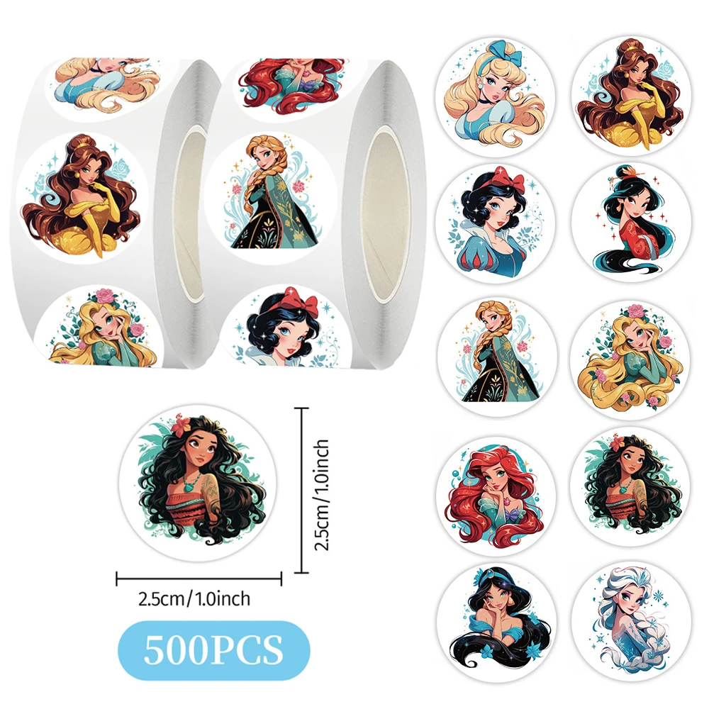 

500pcs/Roll Disney Mix Princess Anime Stickers Aesthetic Sealing Decal Toy DIY Skateboard Phone Guitar Cute Cartoon Sticker Gift