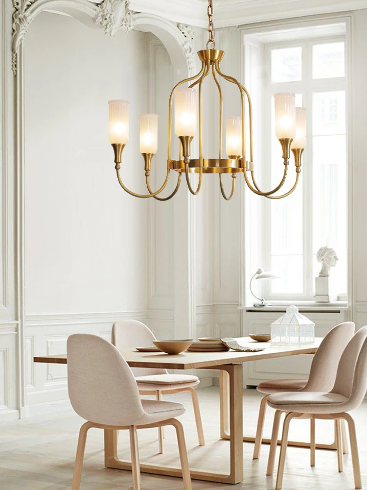 

Luxury Pure Brass Pendant Lighting Fixtures Living Room Ceiling European Design Chandeliers Hanging Lamp Classic Cottage Lustre