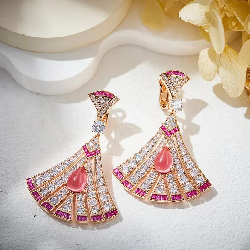 Cross border beauty fan earrings Gold-plated star with the same style of lady fan evening earrings