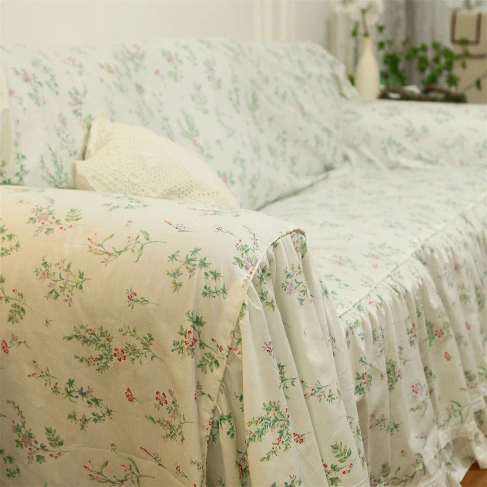 Blue Bottom Rose Lace Cotton Sofa Towel Advanced Sense Full Cover Universal Cover Home Decorative Dustproof Sofa Cover