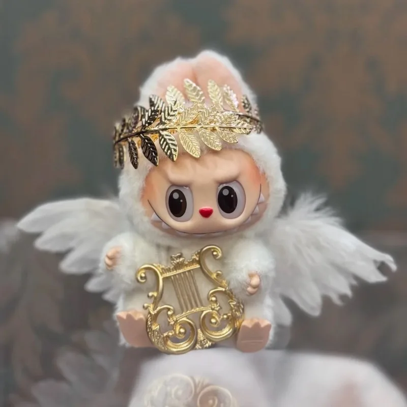 

Only Clothes for Labubu White Angel Feather Wings Golden Leaf Crown Court Retro Harp Labubu Outfits Accessories Without Dolls