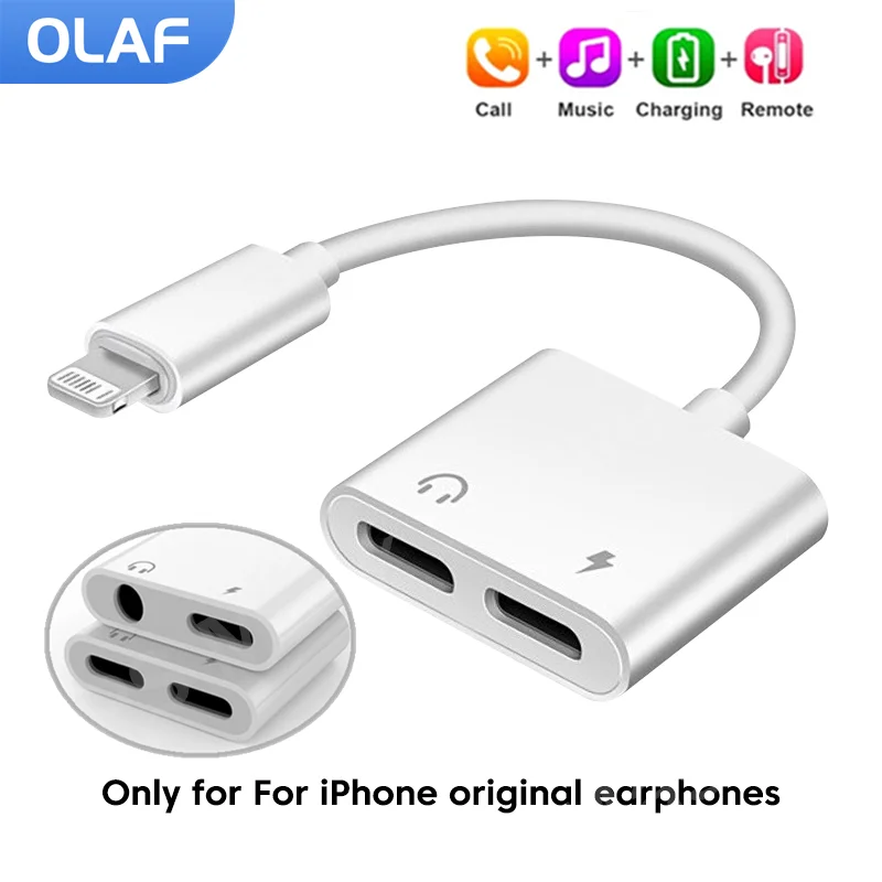 Olaf 2 w 1 Adapter audio OTG Podwójne oświetlenie 3,5 mm do IOS Adaptery słuchawkowe do iphone 13 14 12 11 Pro Mini XR 8 Rozdzielacz audio