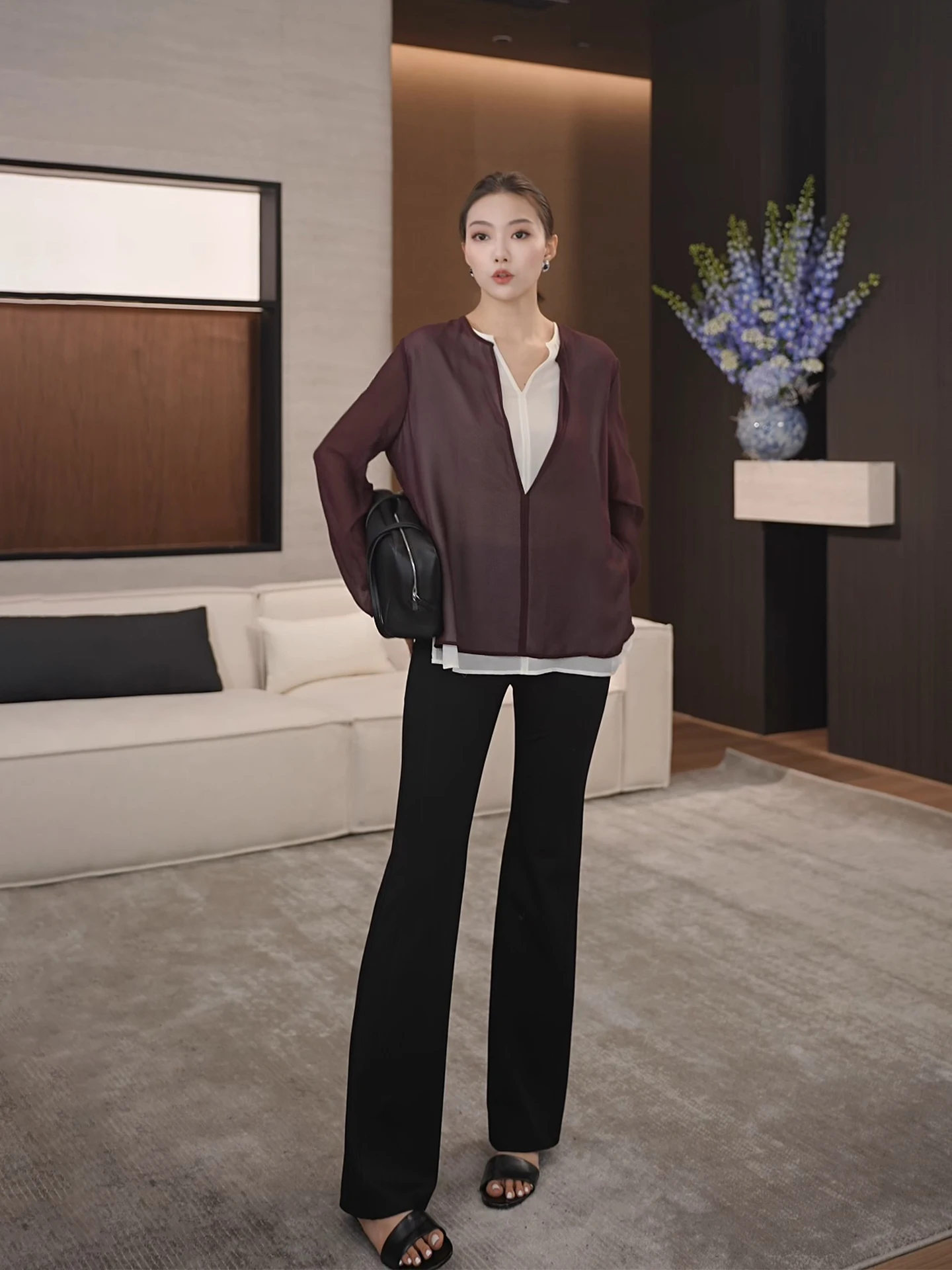 

Black High Waist Straight Leg Micro Flared Pants Commute Versatile Slimming Long Trousers Hoof Pants Women's Fashion