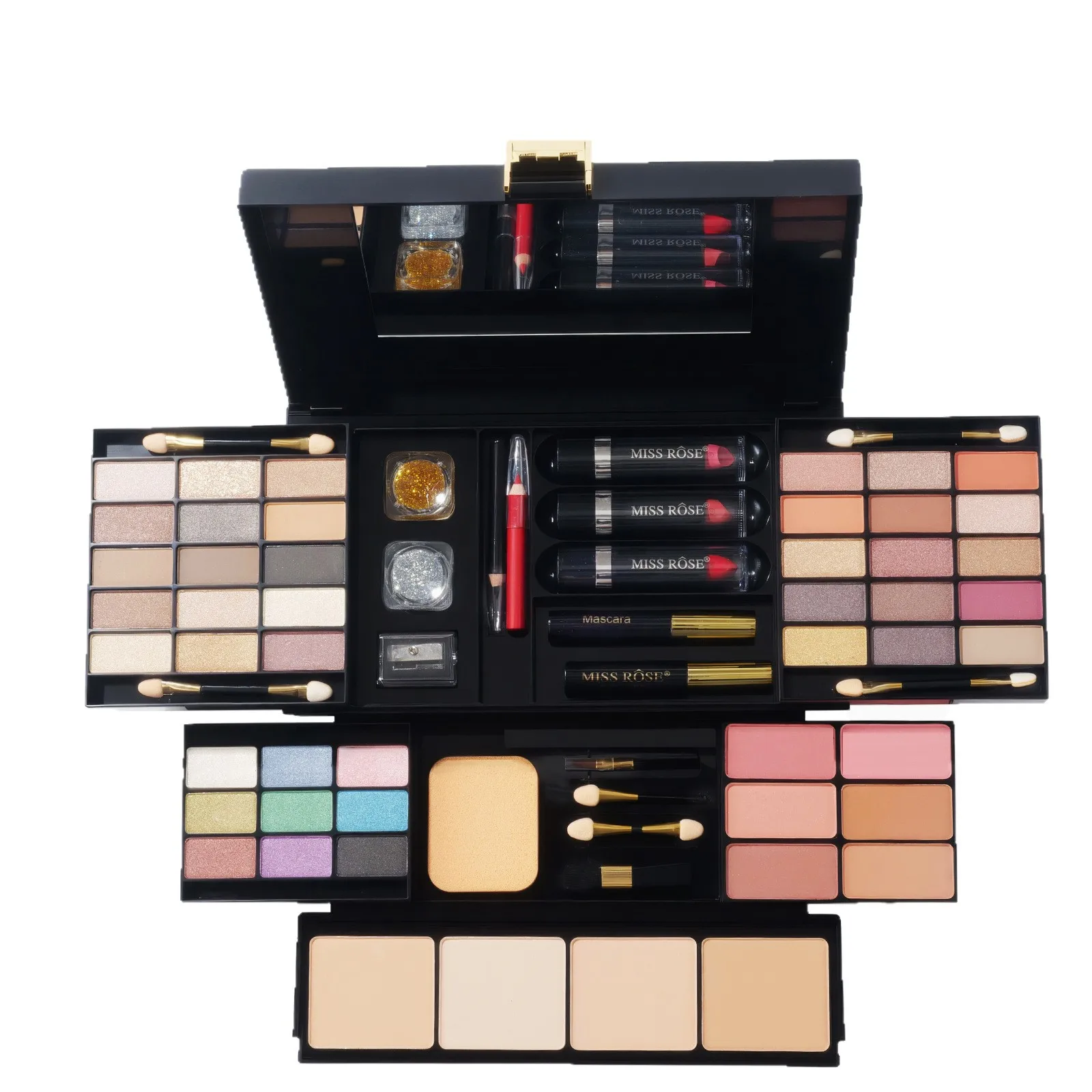 MISS ROSE All in One Makeup Palette Set Combination of Eyeshadow Lip Gloss Lipstick Blush Highlight Powder in Compact Kit