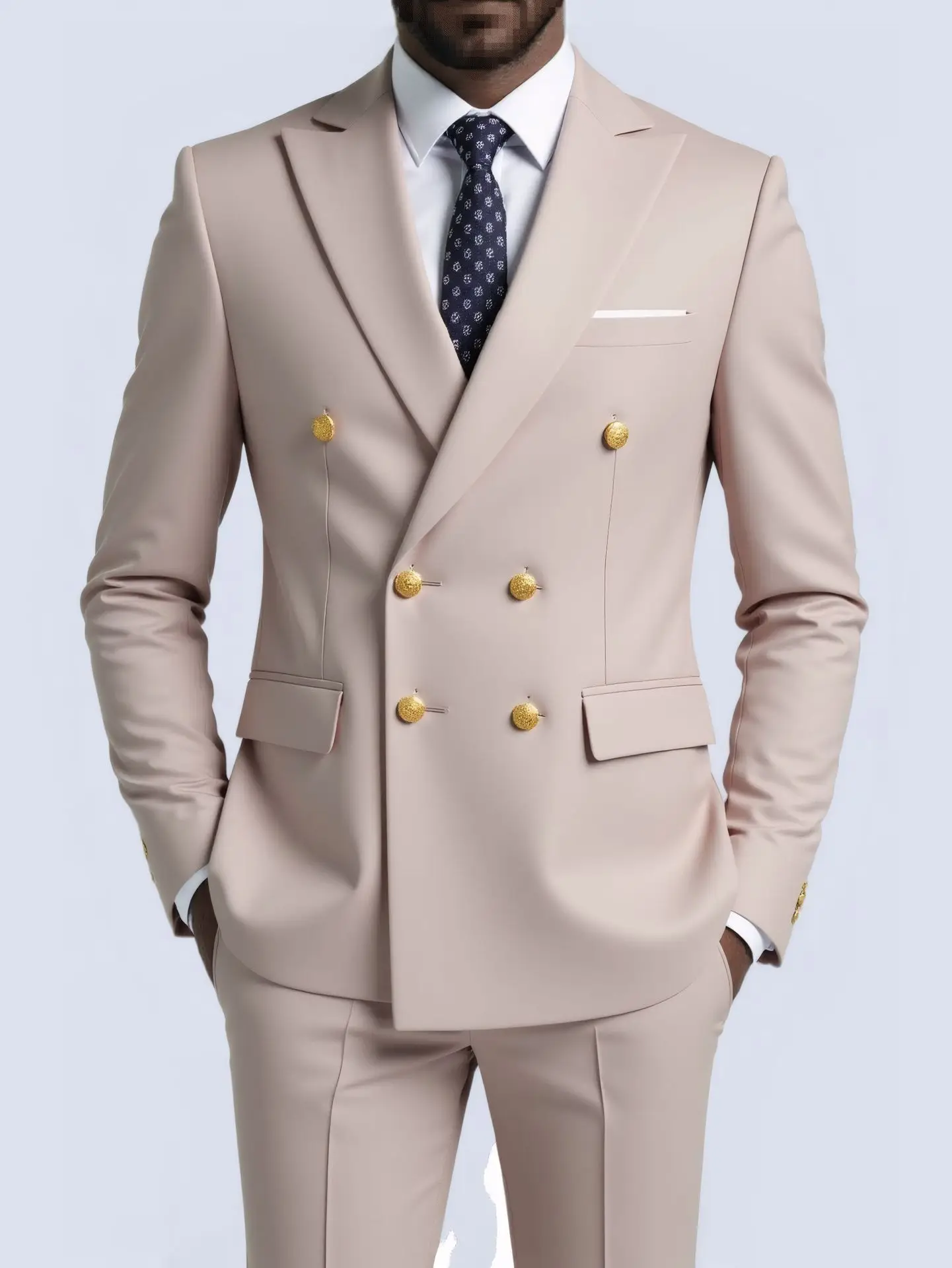Costume de mariage décontracté pour homme, élégant, croisé, couleur unie, idéal pour les banquets et