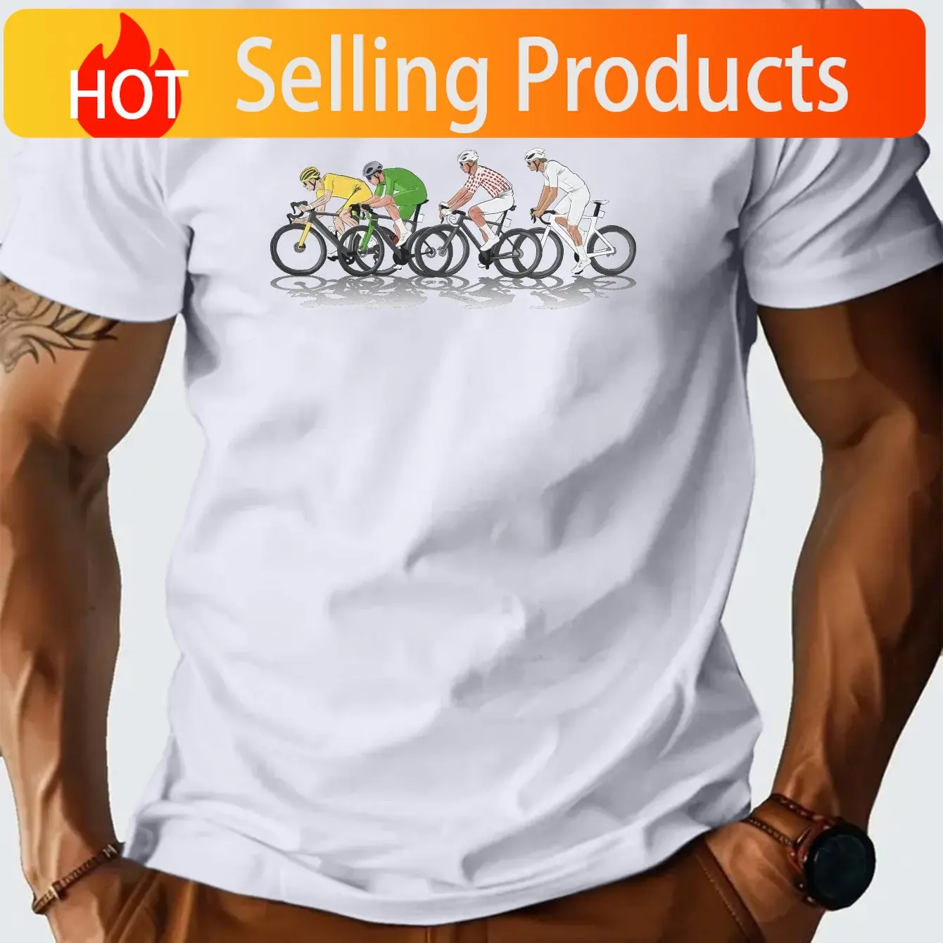 Men Tour De France Graphic T-Shirt Breathable Moisture-Wicking Tee with Official Stage Casual Round Neck Short Sleeve Top