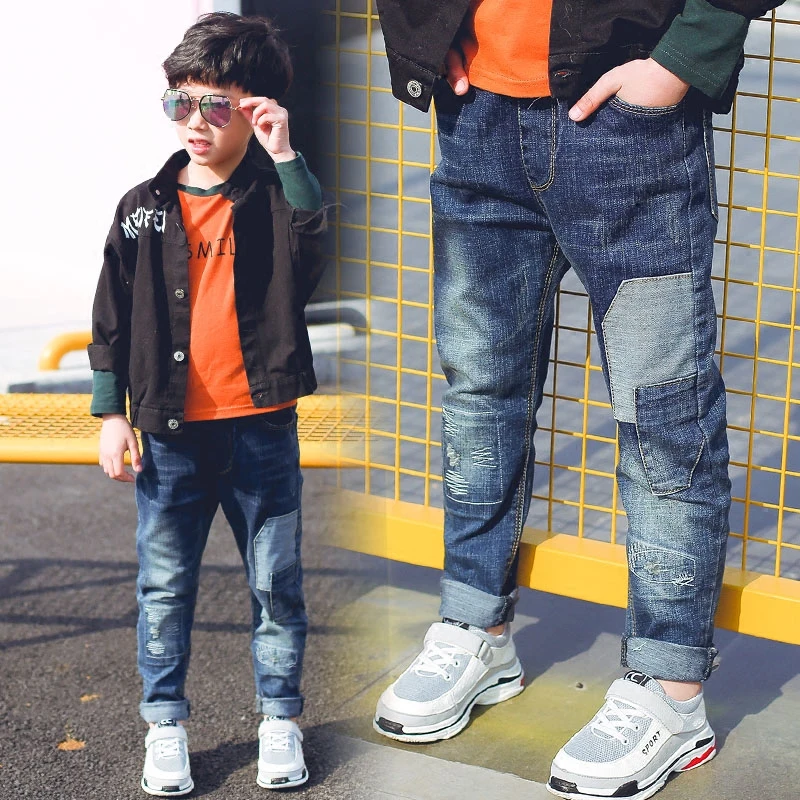 IENENS Boys Skinny Jeans Elastic Waist Pants 4-13 Years Kids Boys Denim Clothing Children Casual Wear Bottoms Fashion Trousers