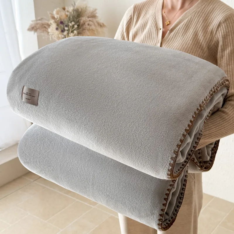 Solid color thickened winter half-sided fleece double-sided imitation cashmere blanket warm fleece shawl blanket
