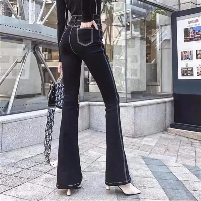 

Fashion Micro-Bold Jeans Women's Spring Autumn New High Waist Slim Pants Women Jeans Elasticity Black Flared Jeans Trousers