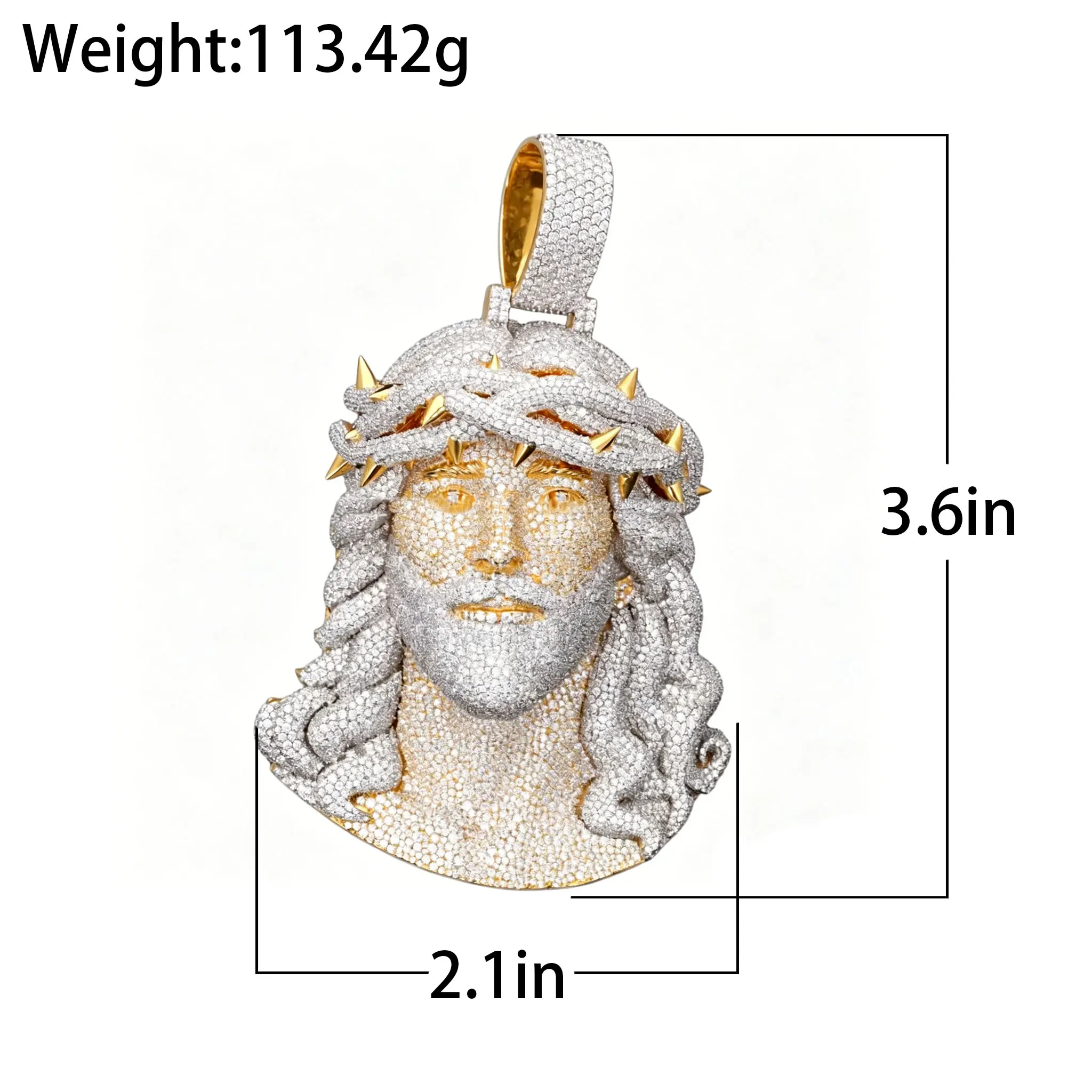 Two Tone Iced Out Jesus Face Pendant Necklace, Men Hip Hop Full Micro Paved VVS CZ Diamond Jesus Head with Crown of Thorns, Silver Cuban Link Chain, Religious Rapper Bling Statement Jewelry for Party Club Gift