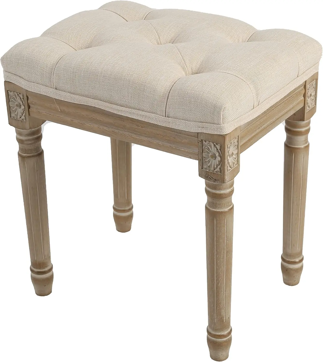 

Vanity Stool Upholstered Bench Seat for Makeup Room, Vintage Small Bedroom Bench Dining Bench with Tufted Fabric for