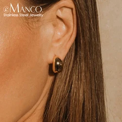 eManco Stainless Steel Stud Earrings Gold Plated Simple Women's Thick Hoop Earrings Gift Fashion Fine Jewelry for Girls